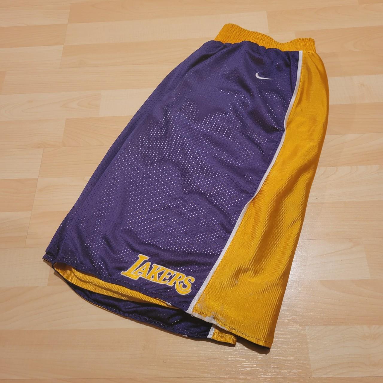 Repop Vintage purple and yellow Lakers jersey shorts - Depop