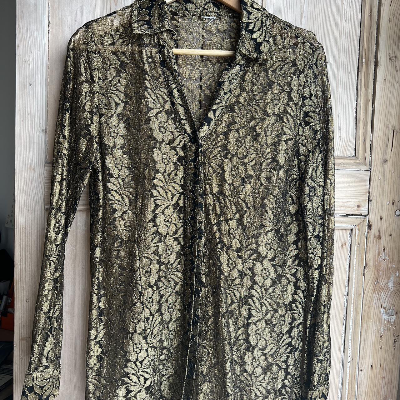 Vintage black and gold lace shirt. - Depop