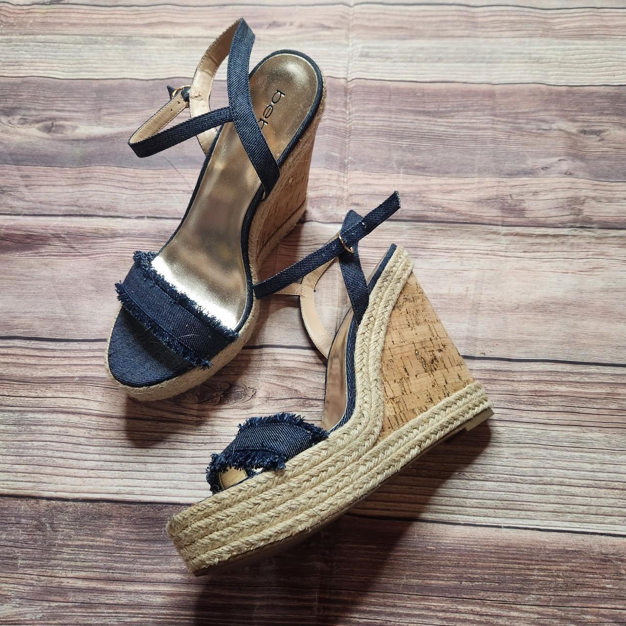 Bebe Denim Cork Wedge Heels. Size 10. A super fun. Depop