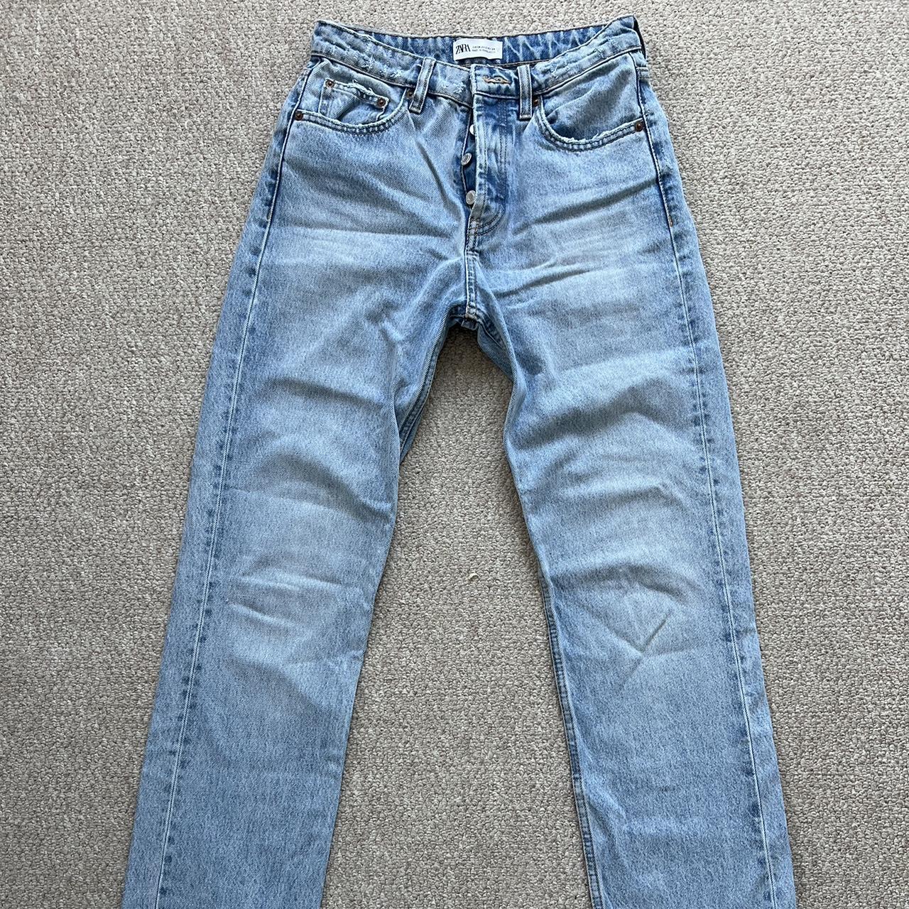 Zara light wash straight jeans Frayed hems - Depop