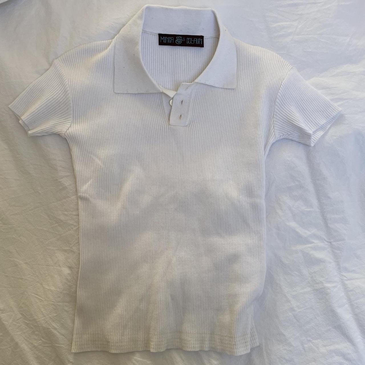 Ribbe white polo top Beautiful fabric white ribbed... - Depop