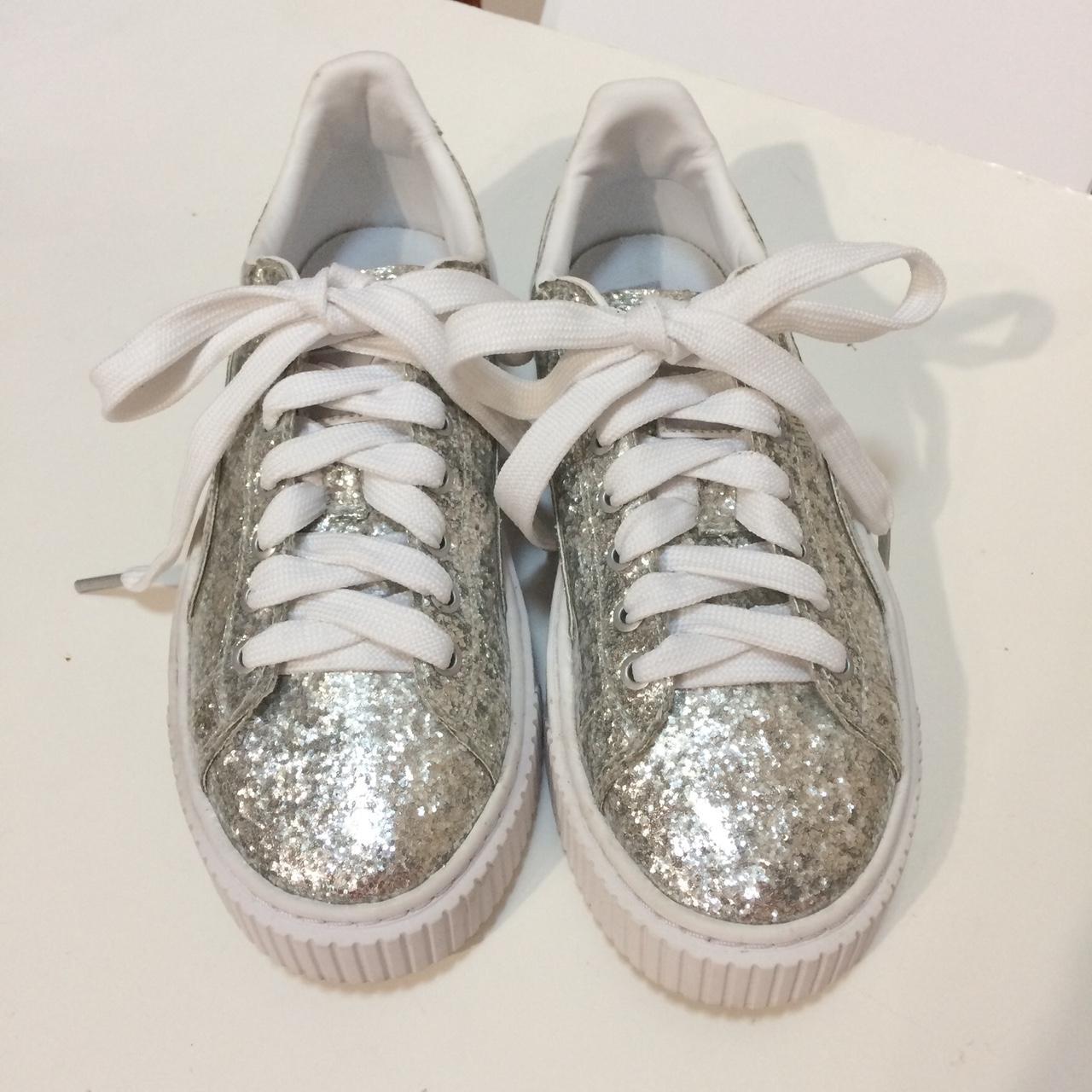 silver glitter puma trainers