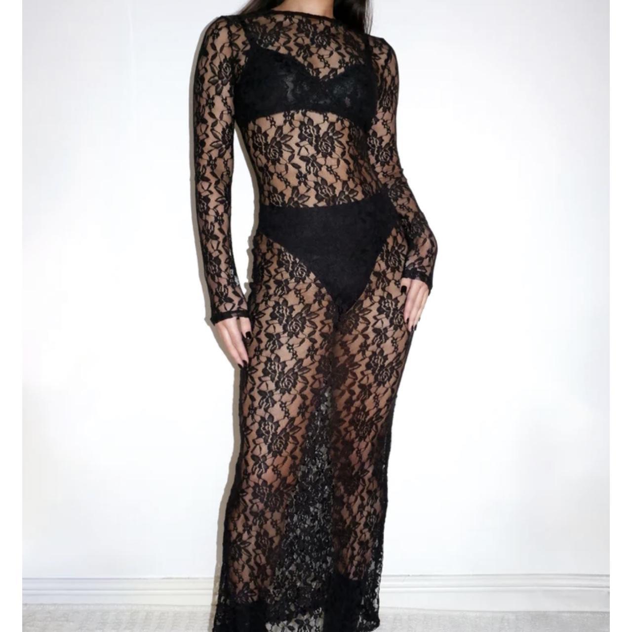 Floral Print Long Sleeve Sexy Bodycon Sheer See... - Depop