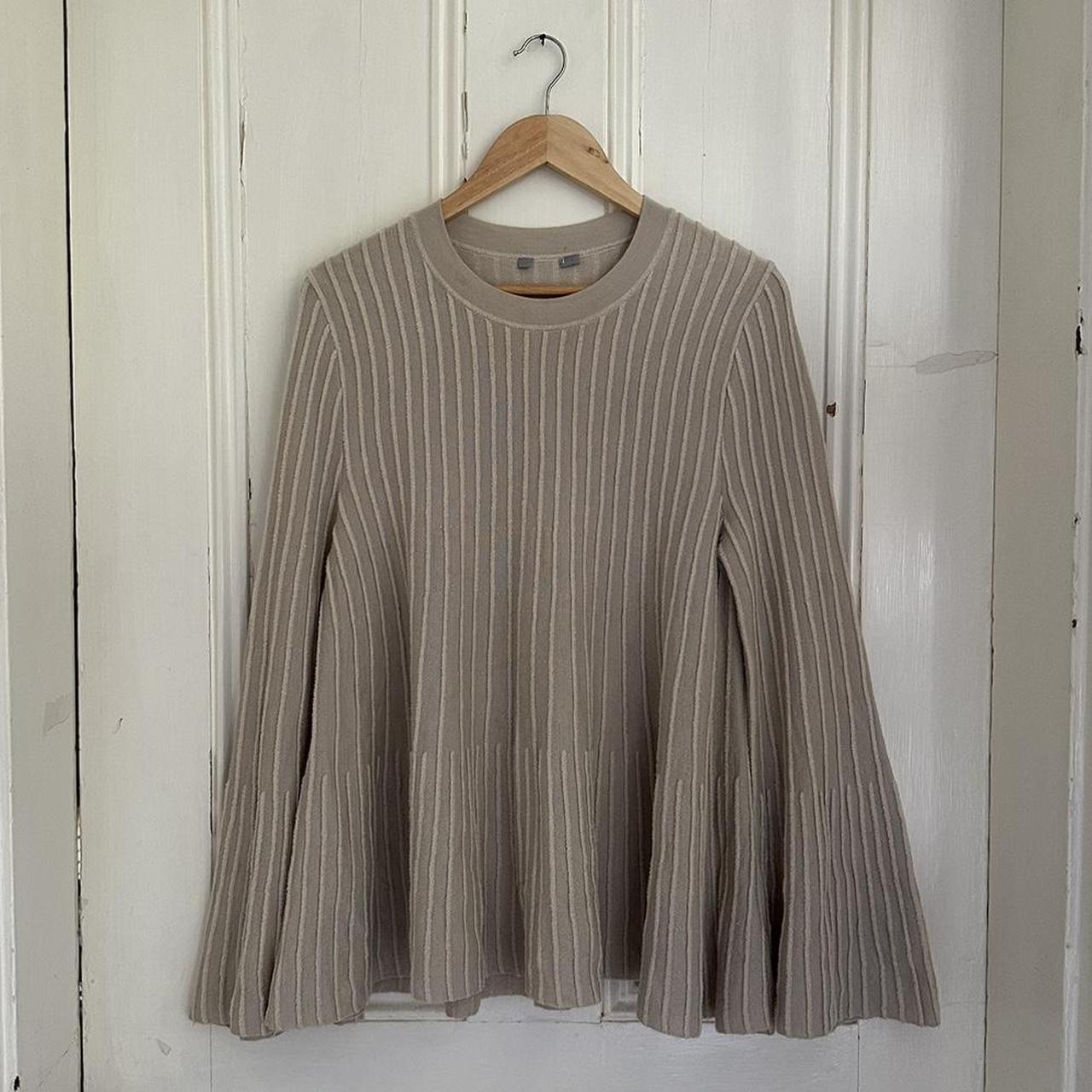COS wool knit jumper with cream vertical stripes,... - Depop