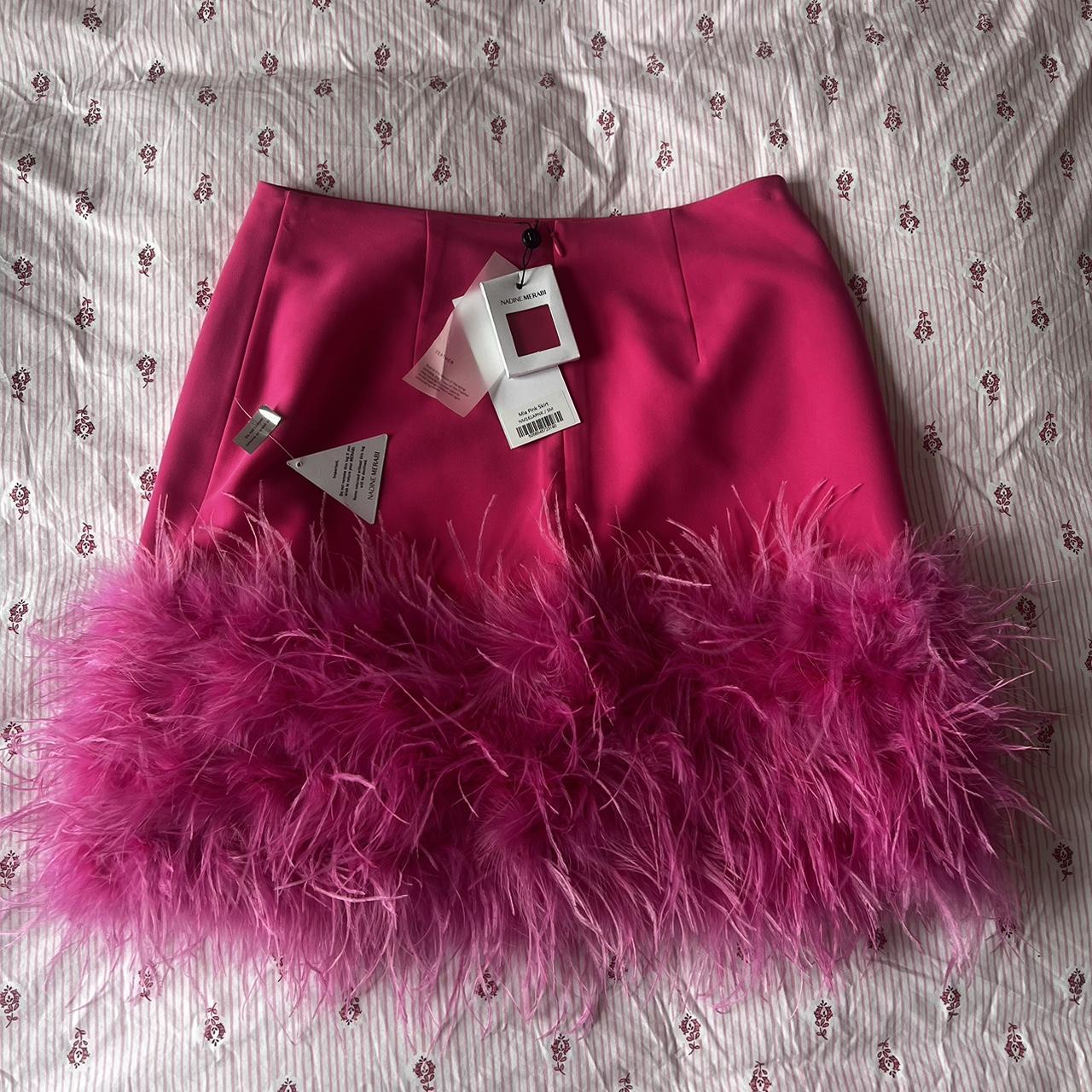 Nadine Merabi pink feather trim mini