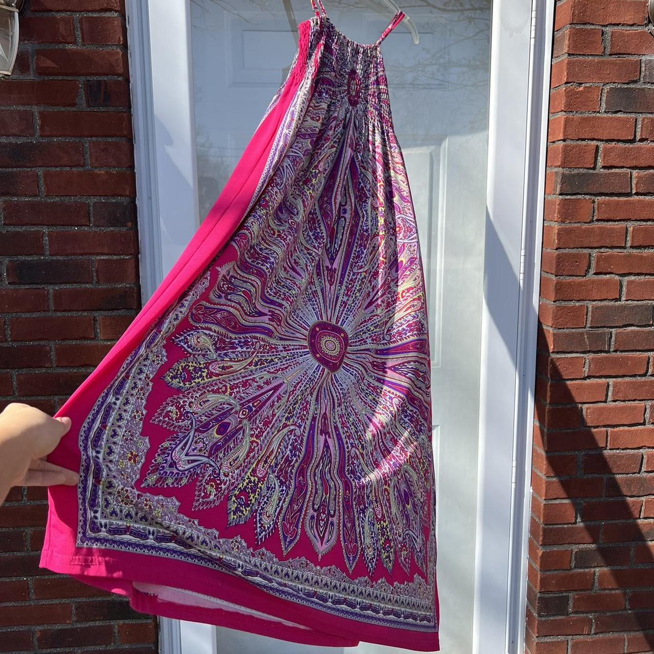hot pink paisley floral maxi dress with smocking and... - Depop