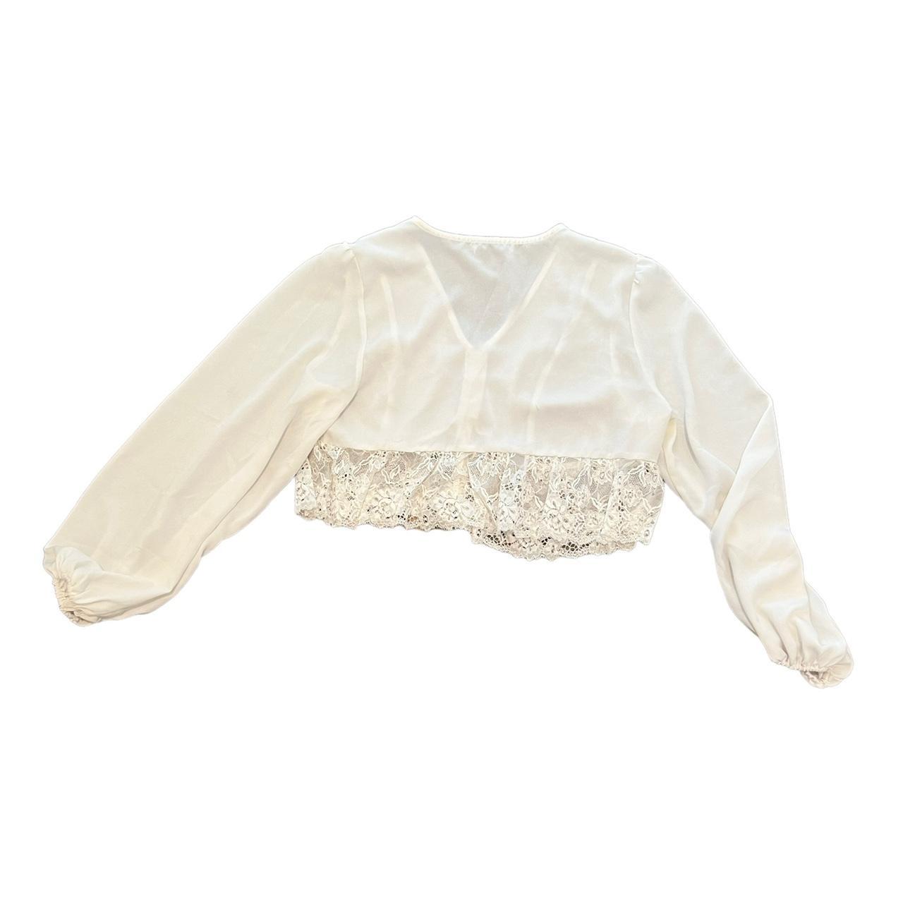 White Cottagecore Long Sleeve Lace Crop Top Size:... - Depop