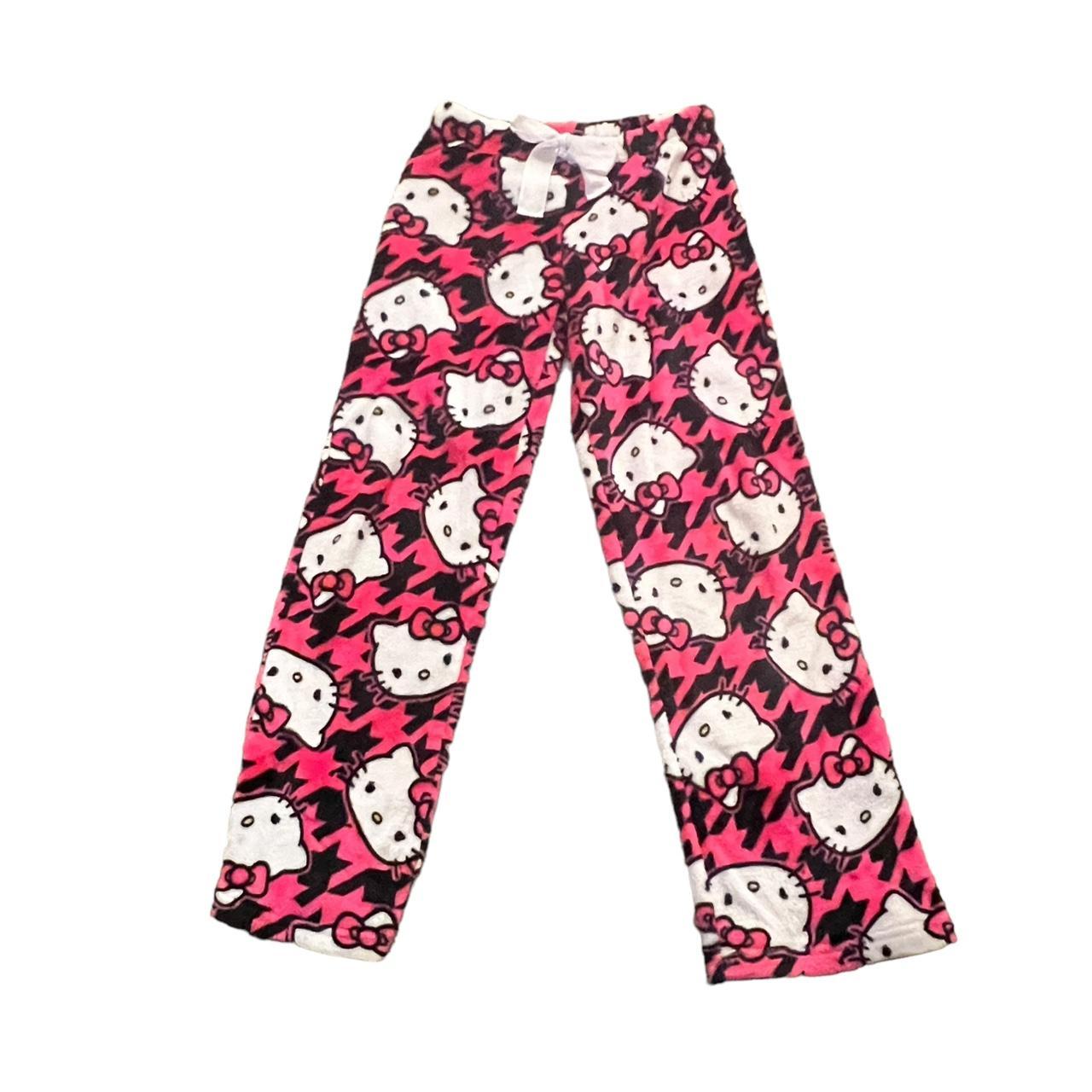 Hello Kitty Fuzzy Printed Sleep Pants Size: Small... - Depop