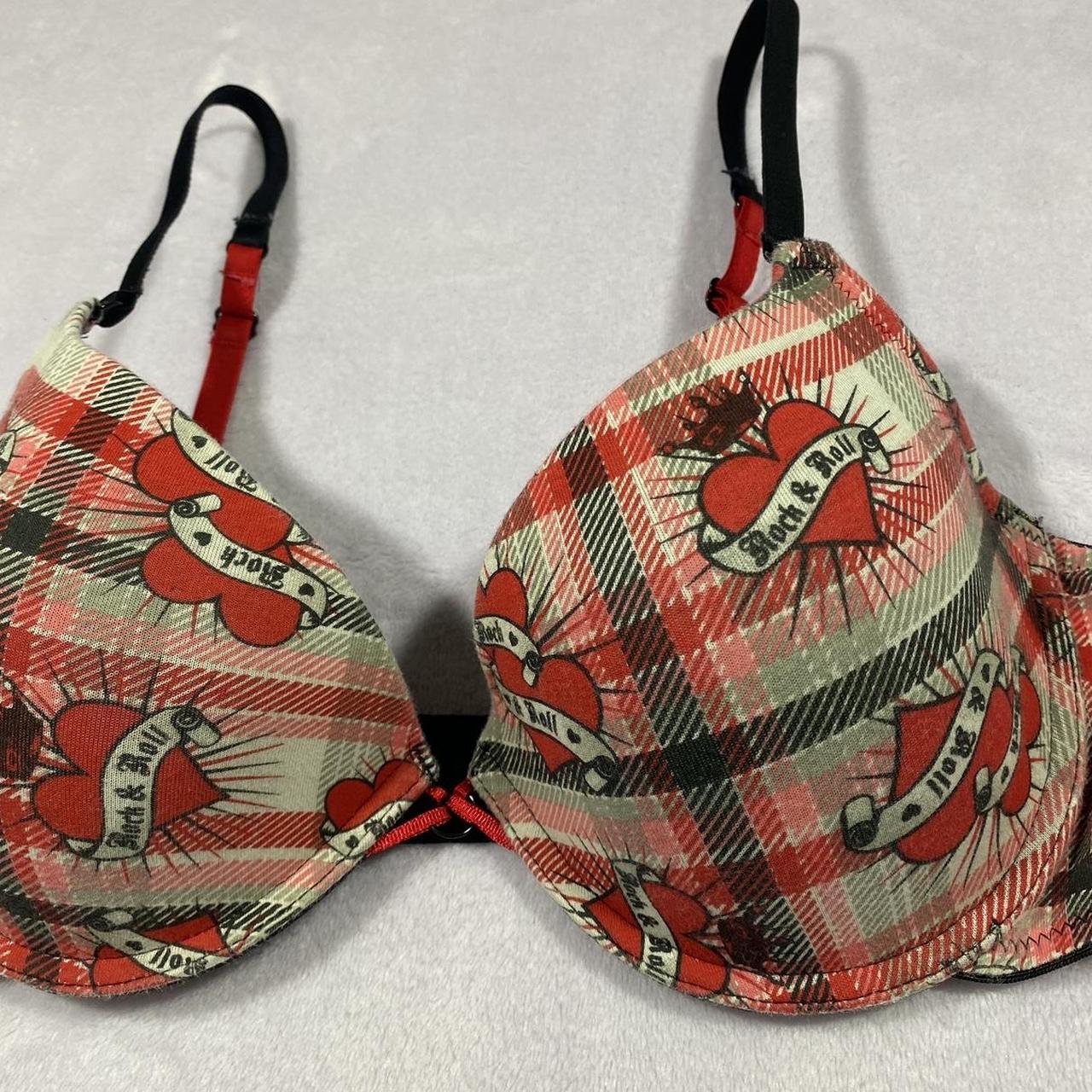 PLAID PUNK HEART BRA ❤️ ☆ cute and sexy ed hardy - Depop