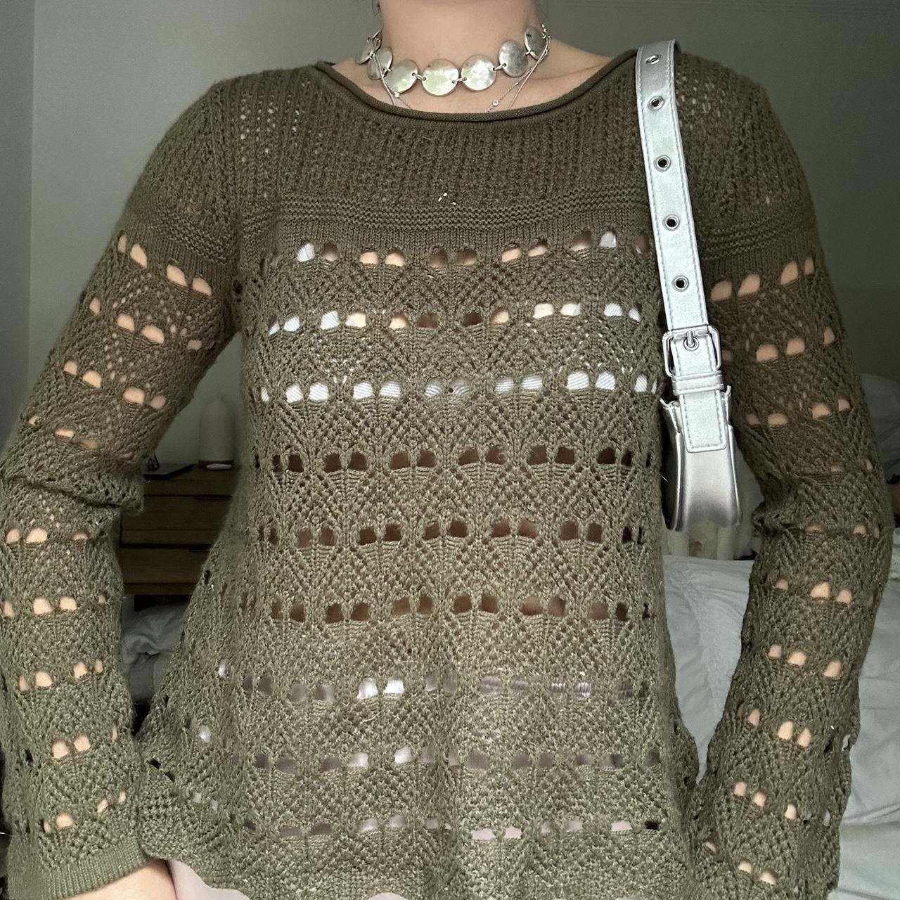 Olive green crochet sweater #crochet #crochetsweater Depop