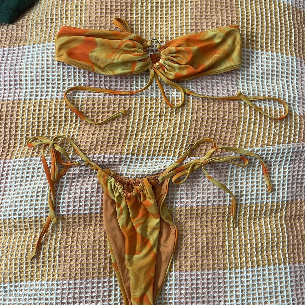 Glassons Bikini Orange And Yellow Size 8 - Depop