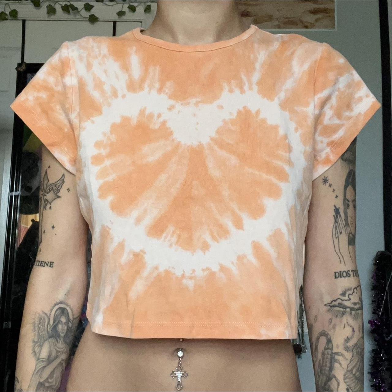 tie dye orange heart H M crop t shirt top in Depop