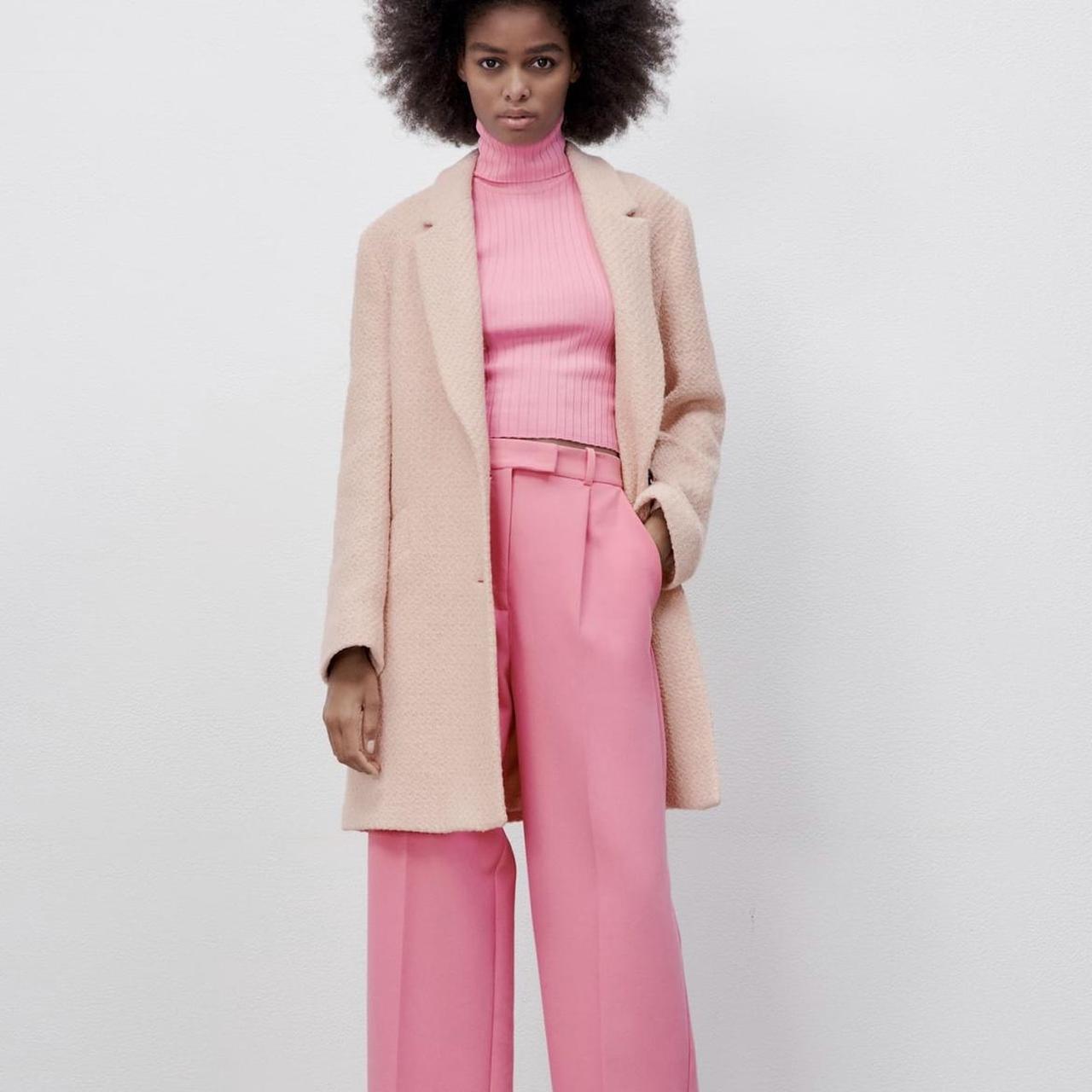 Pink wool coat zara best sale