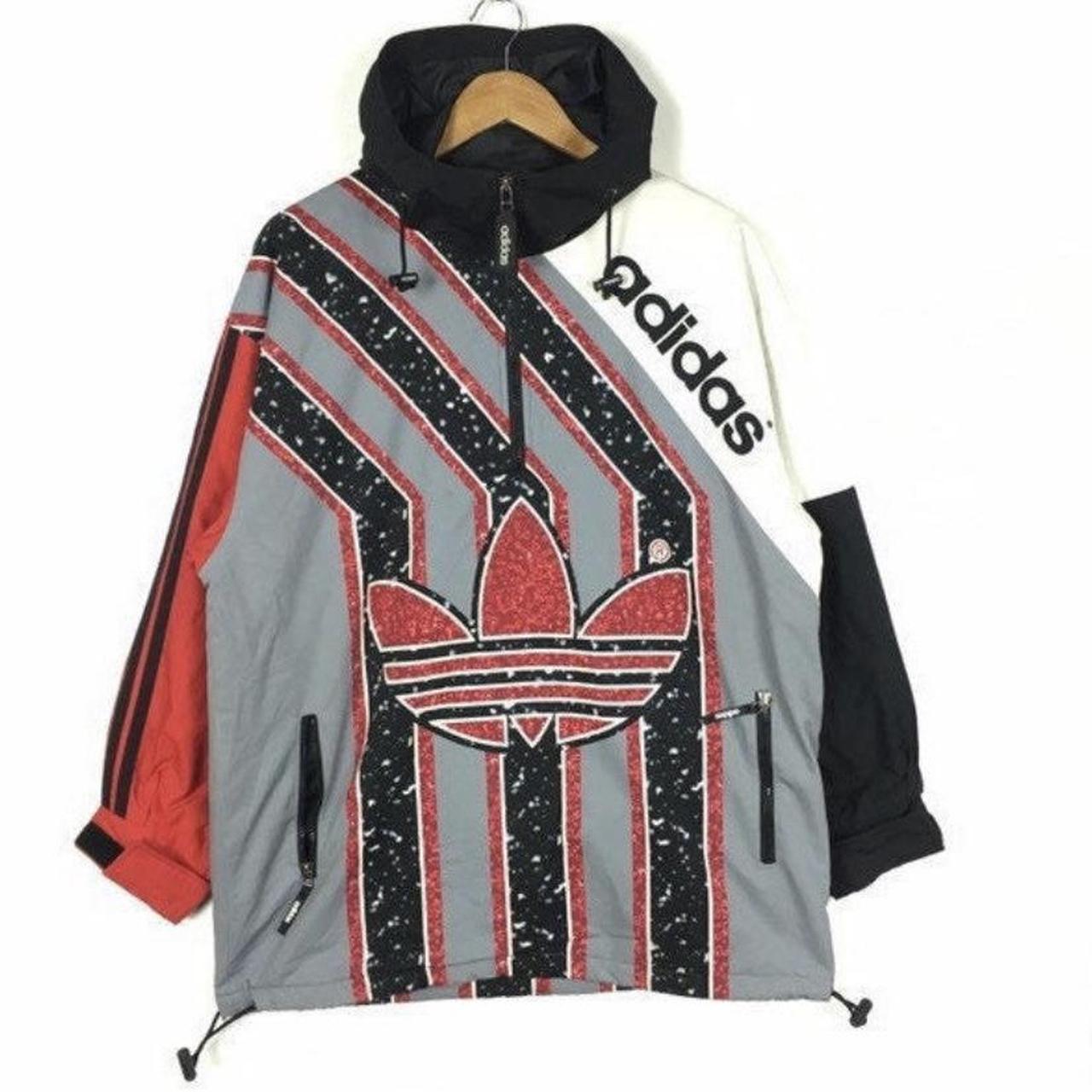 Vintage 80s Adidas big logo hot zipper three stripes hip hop jacket M size