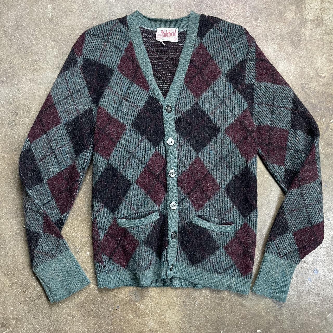 Vintage 50's 60's Argyle mohair shaggy cardigan.... - Depop