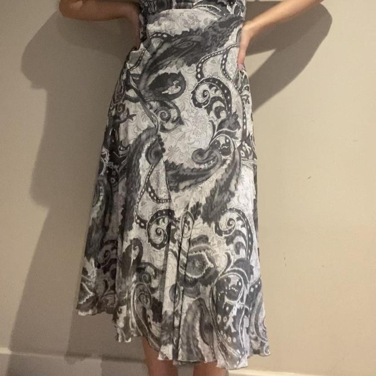 Grey and white paisley midi dress Double layered... Depop