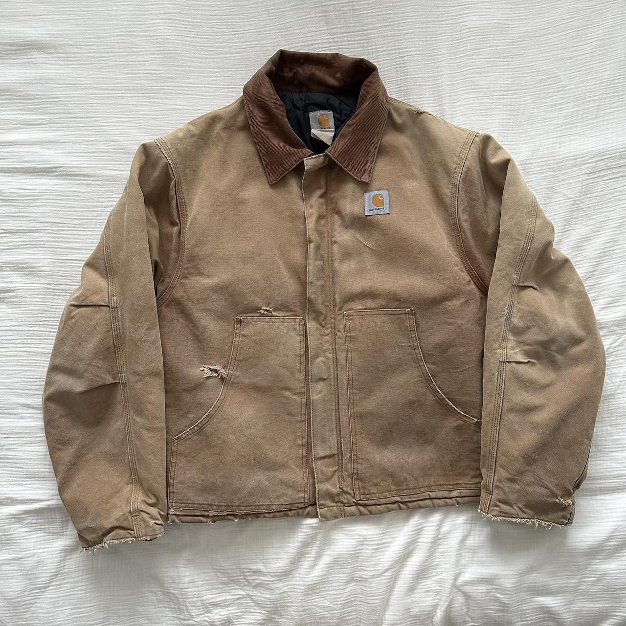 Carhartt Men's Tan and Cream Jacket | Depop