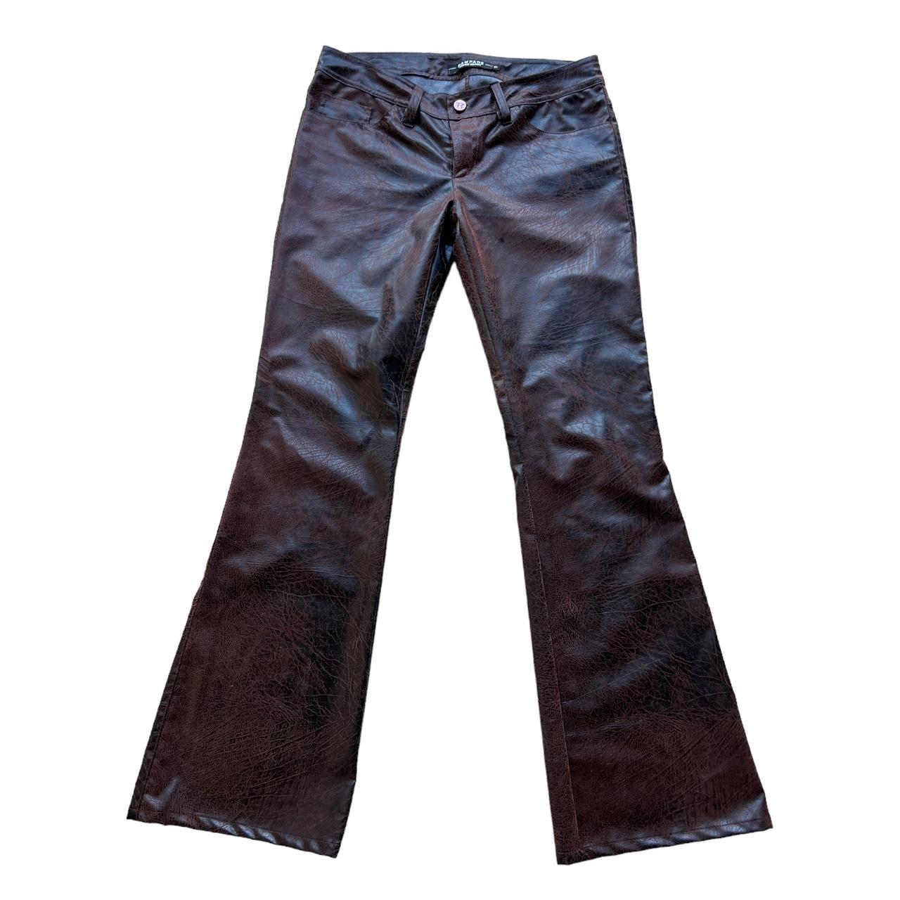 y2k Treated Faux Leather Flare Pants • Vintage... - Depop