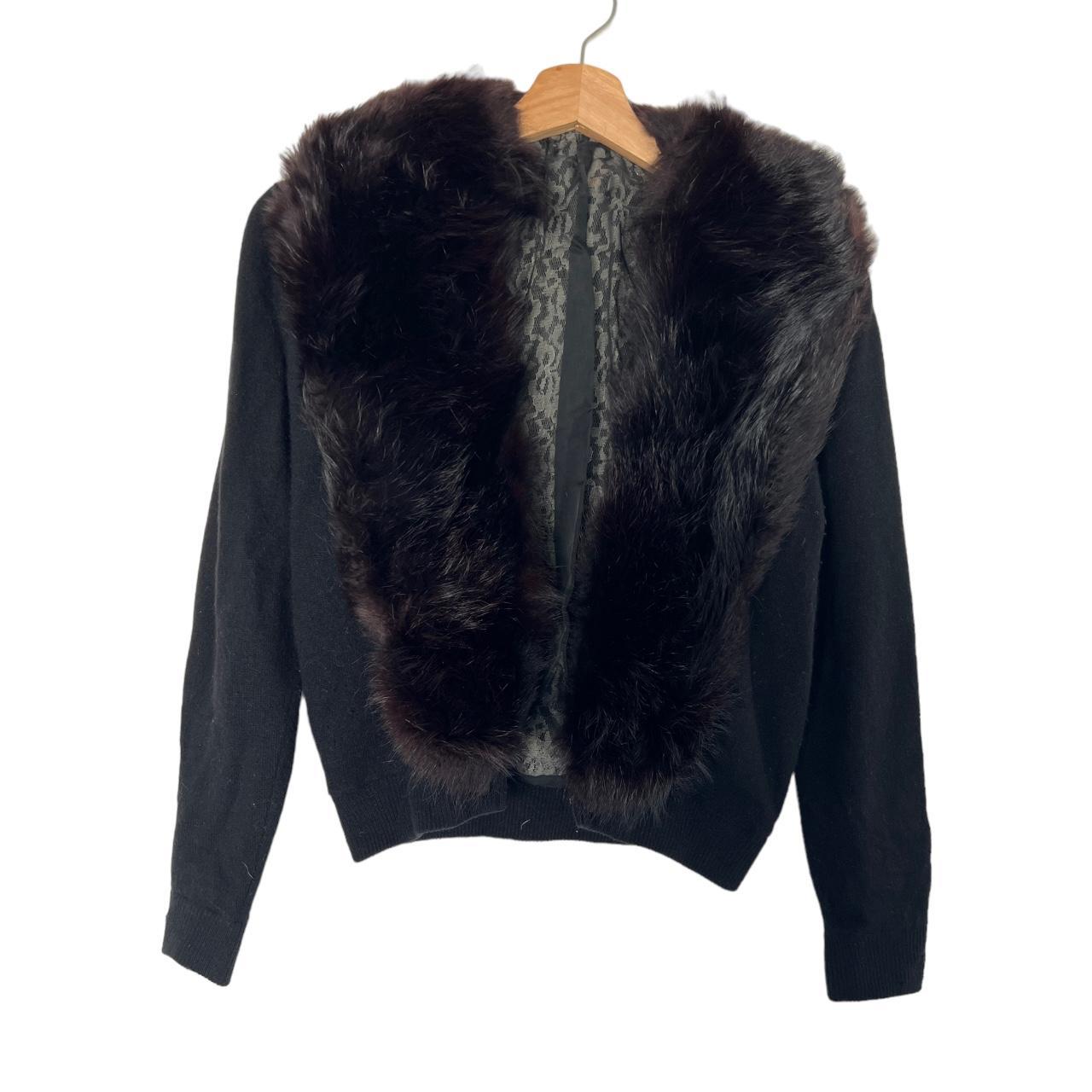 60s Fluffy Fur Collar Cardigan • Beautiful... - Depop