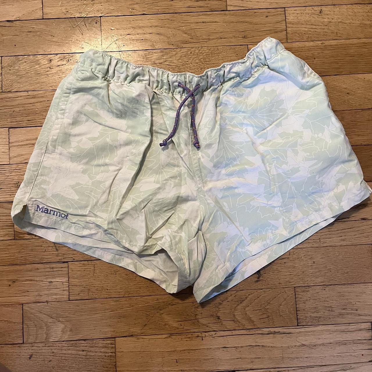 Marmot shorts. Green and white leaf pattern with the - Depop