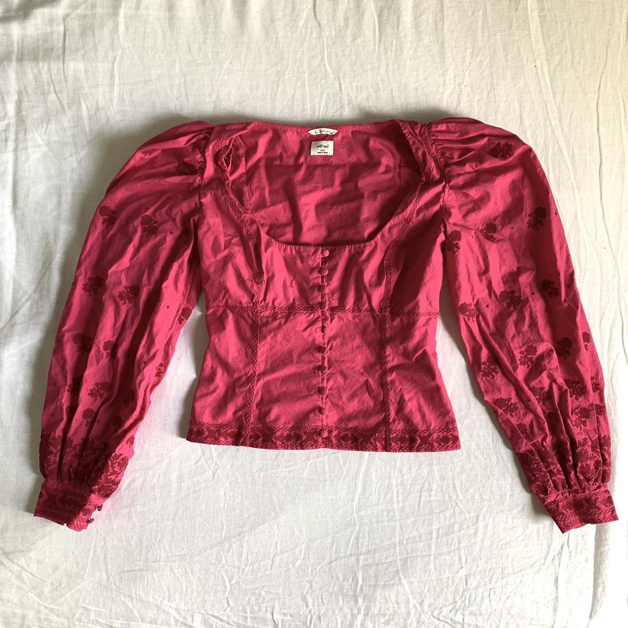 Wilfred aritzia magenta pink cottage core blouse,... - Depop