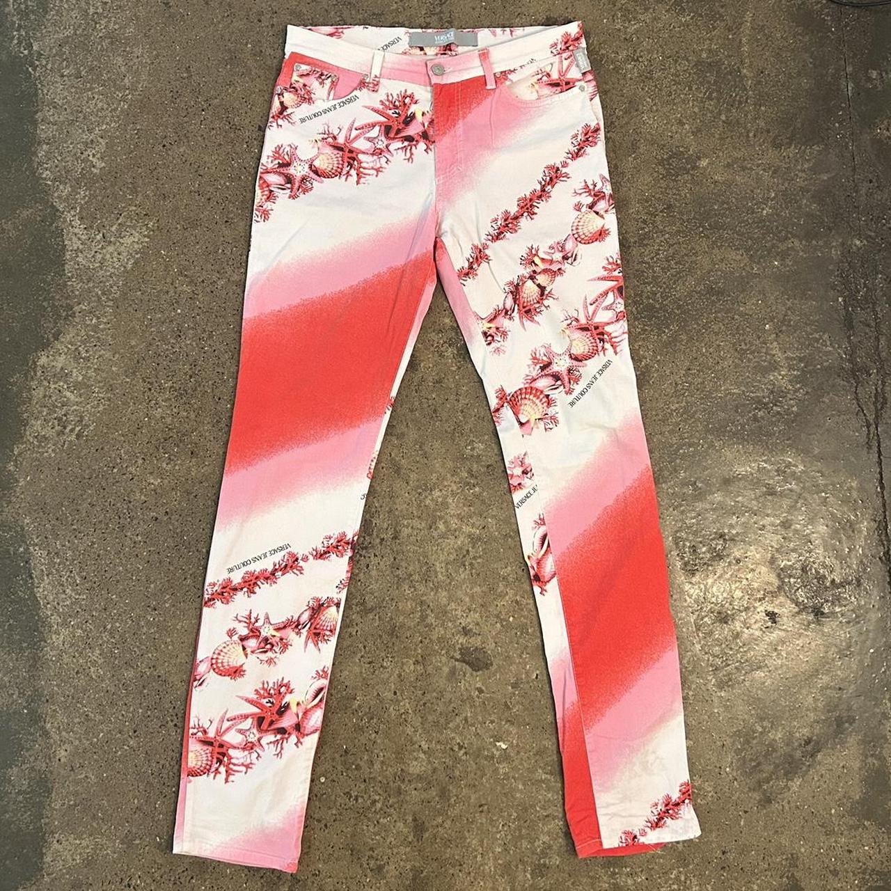 Vintage Versace Jeans Couture Jeans Coral Print Size... - Depop