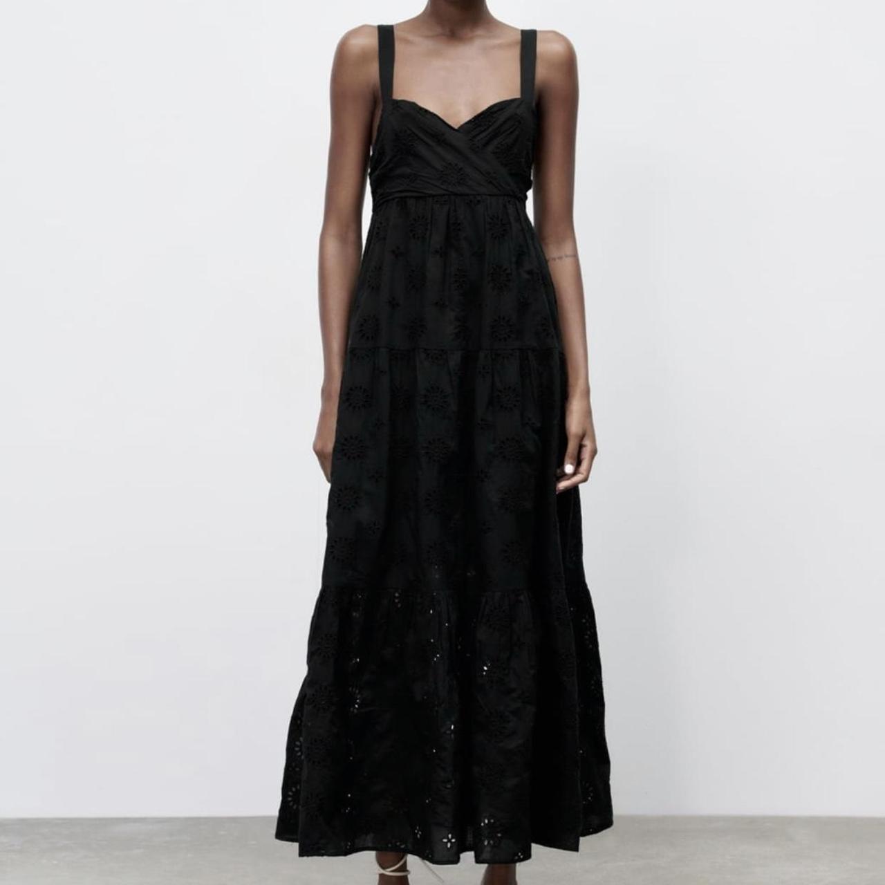 Zara midi dress with cutwork embroidery Black... - Depop