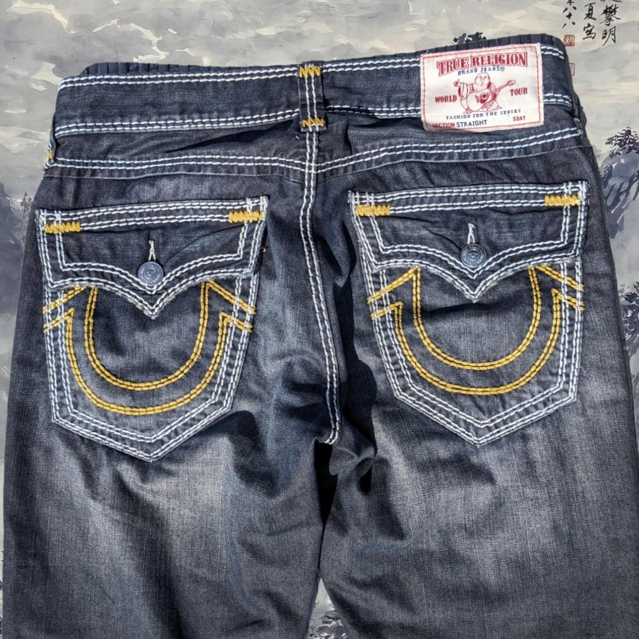 True Religion Men's White and Navy Jeans | Depop