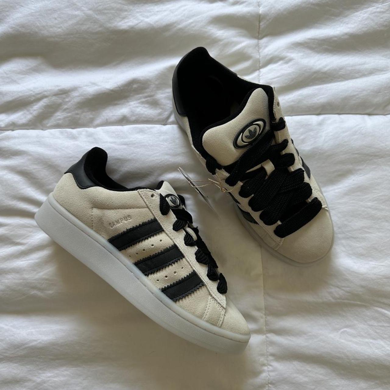 Adidas Women's Cream and Black Trainers | Depop