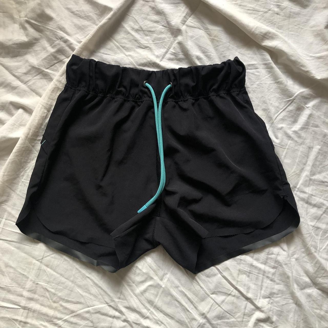 black sport shorts XS waist: 32 - 40 cm, lenght:... - Depop