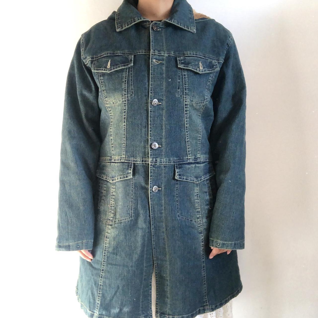 vintage 90s faded denim coat with thick lining and... - Depop