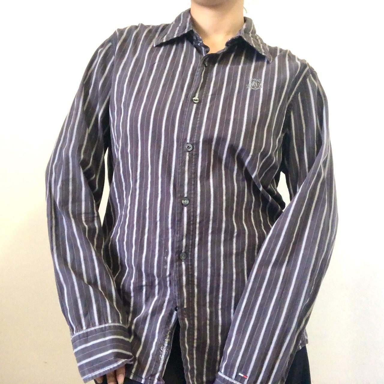 vintage 00s striped goth emo shirt L pit to pit:... - Depop