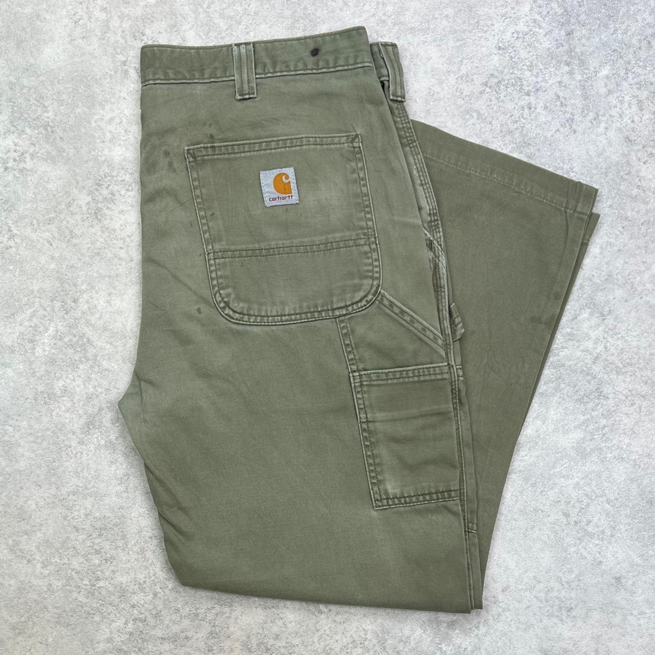 Vintage Green Carhartt Pants with embroidered logo... - Depop