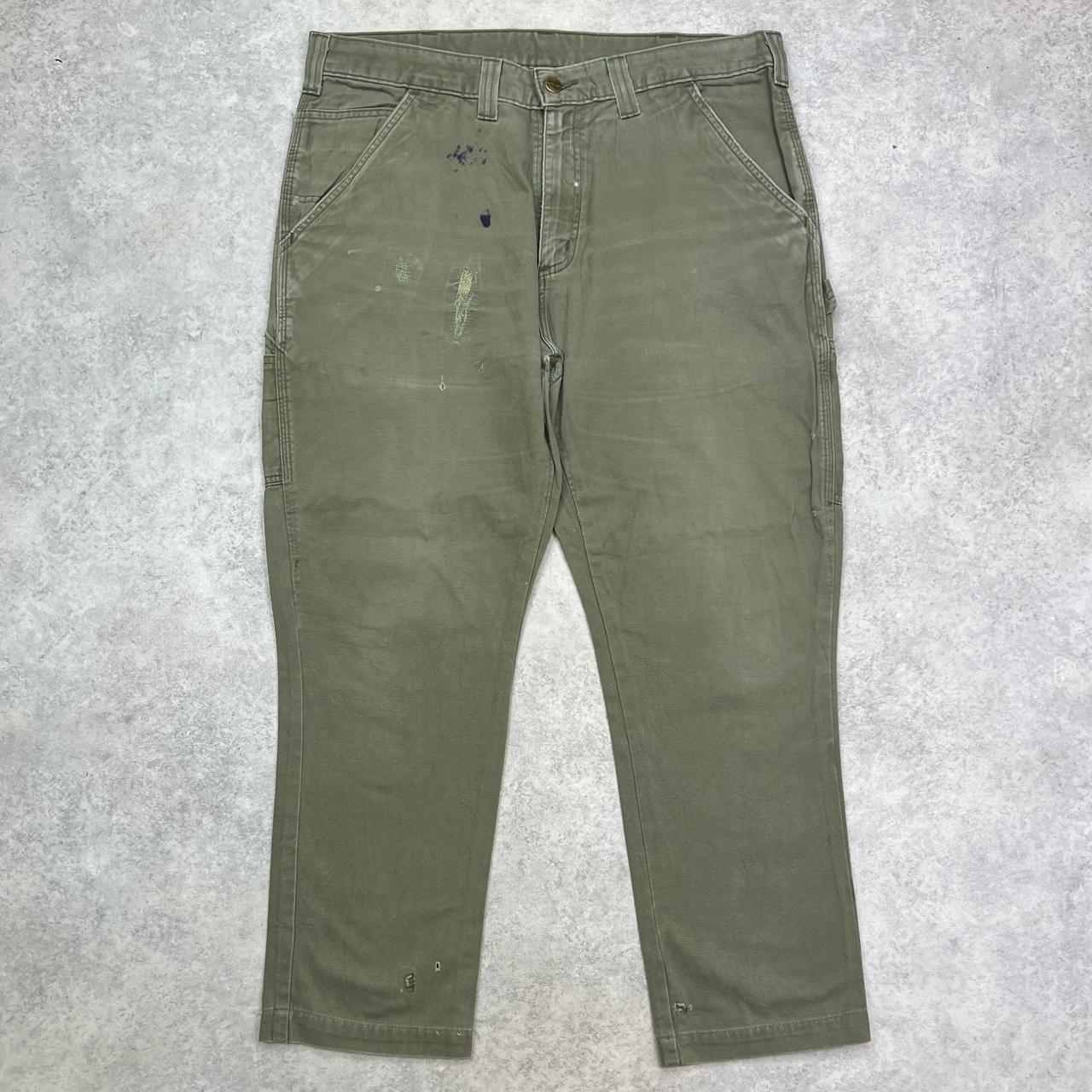 Vintage Green Carhartt Pants with embroidered logo... - Depop