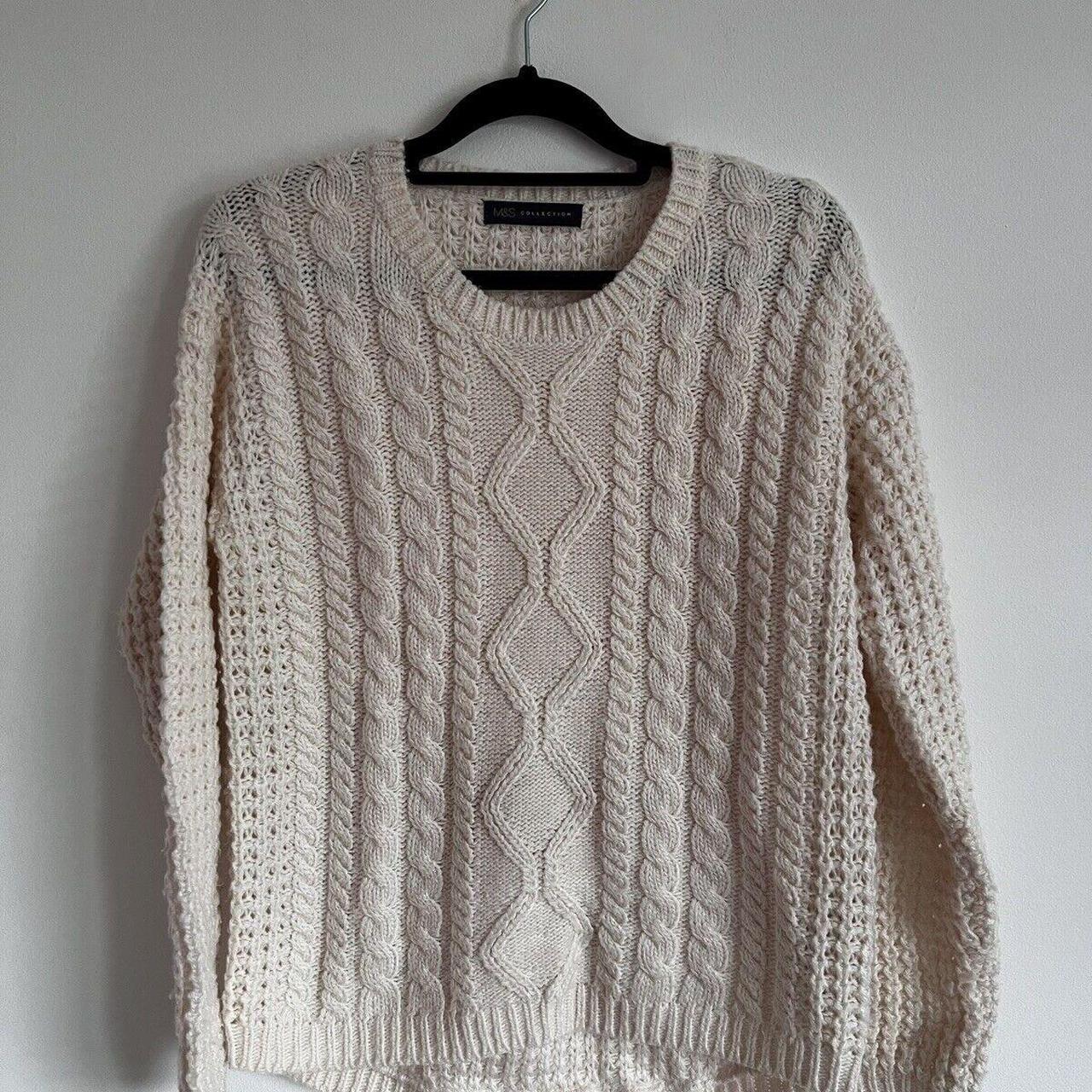 M&S Collection Cable Knit Cream Jumper Size 8 Wool... - Depop