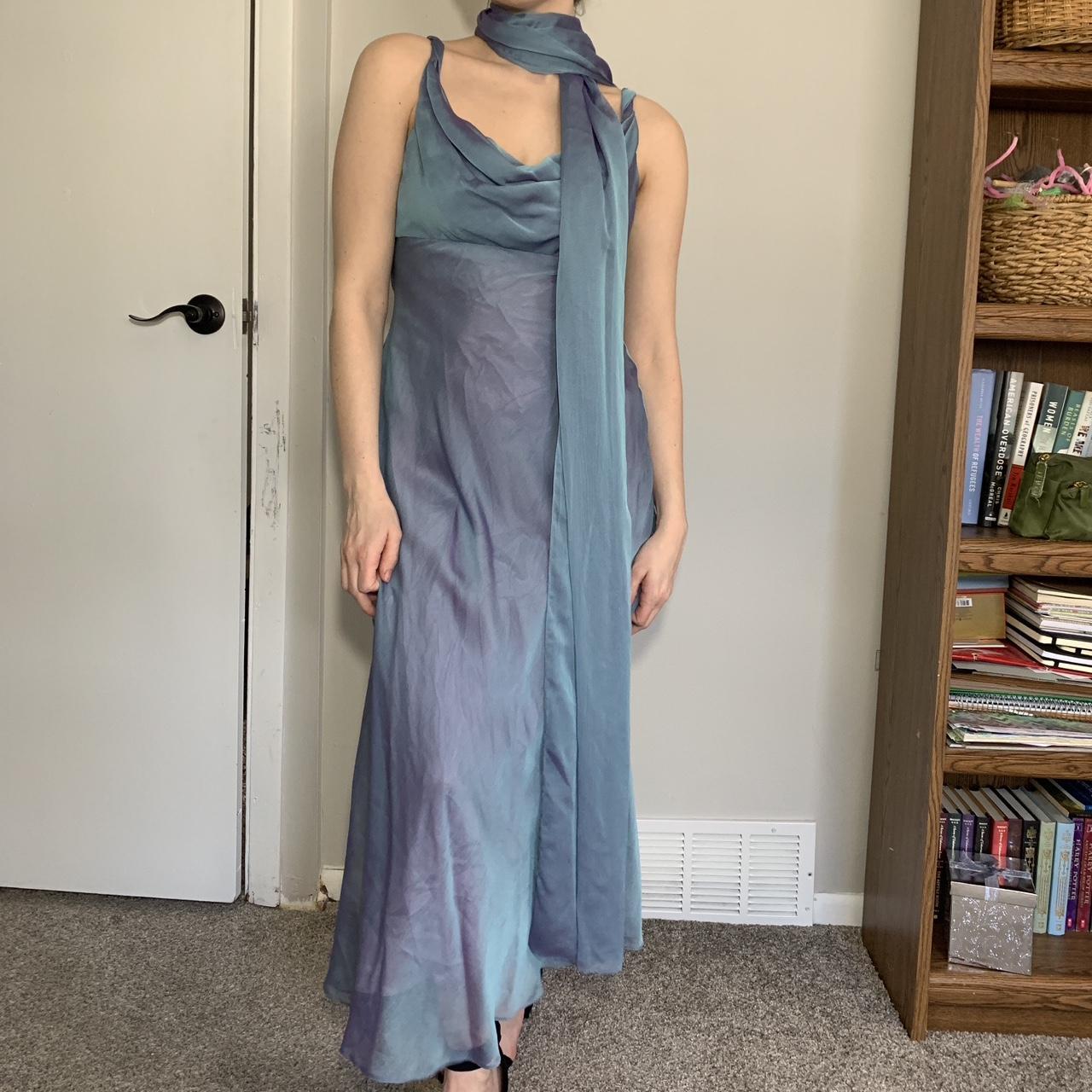 Gorgeous 90s cowl neck prom dress in a shimmery blue... - Depop