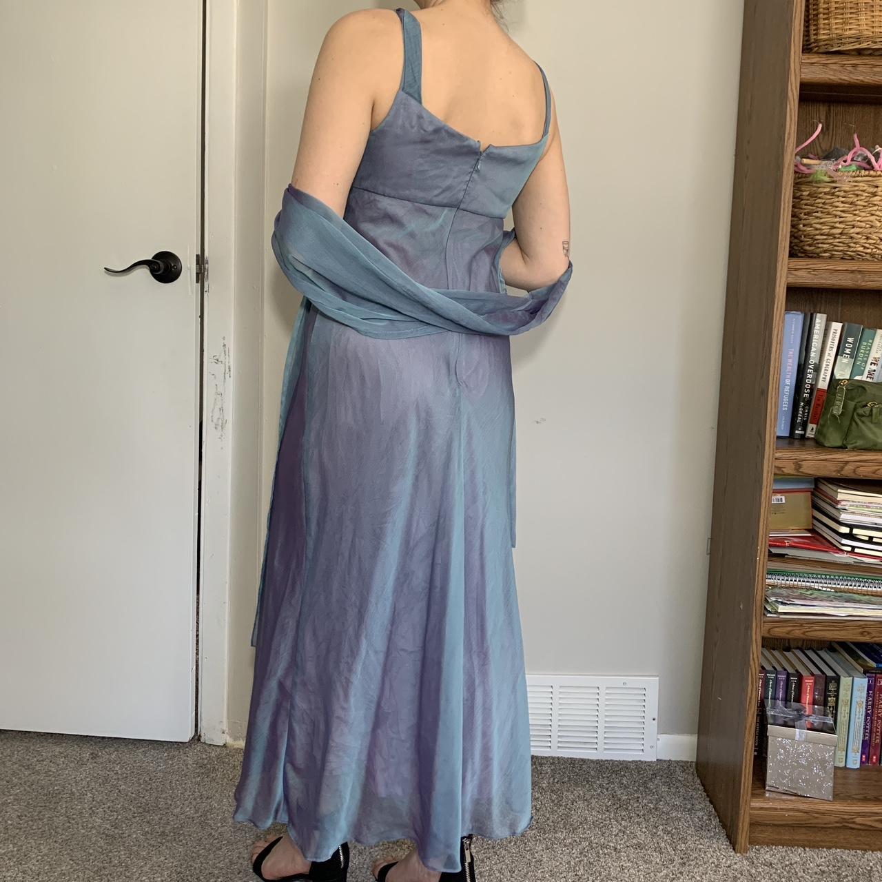 Gorgeous 90s cowl neck prom dress in a shimmery blue... - Depop