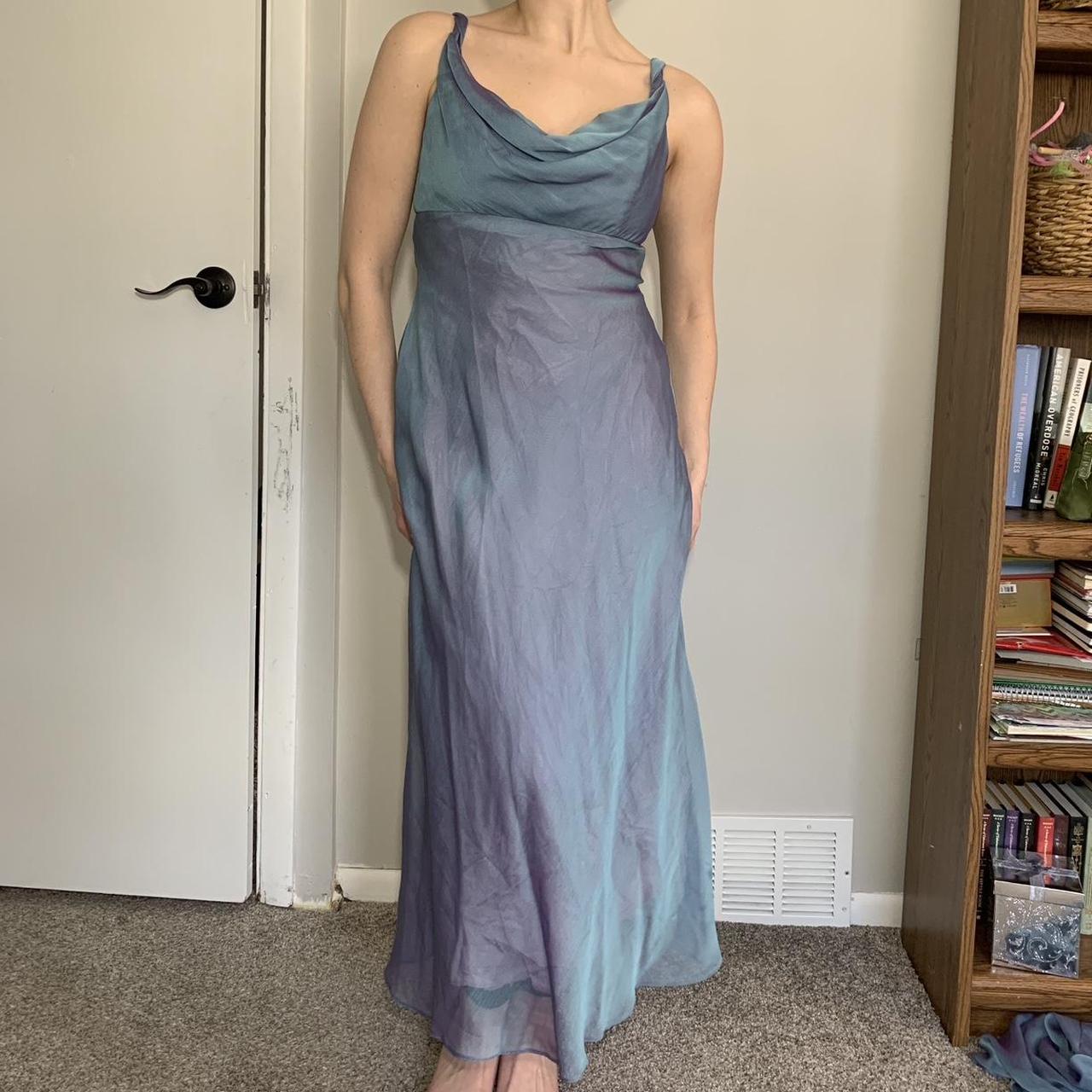 Gorgeous 90s cowl neck prom dress in a shimmery blue... - Depop