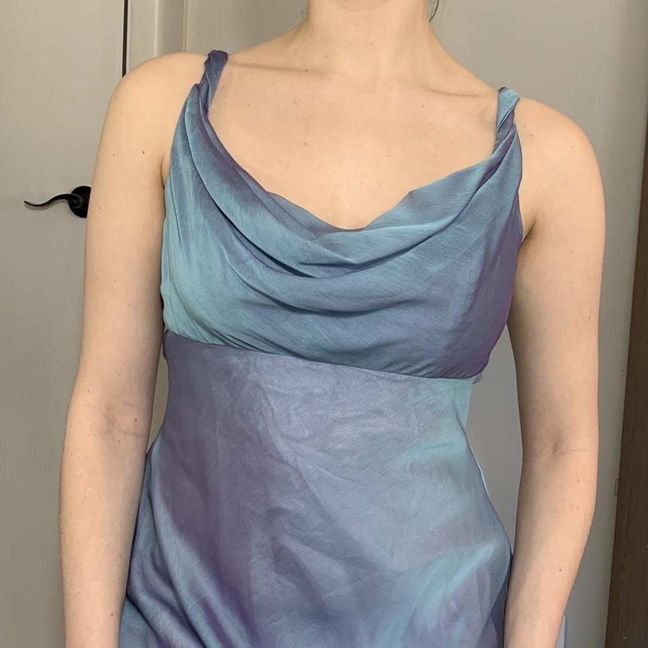 Gorgeous 90s cowl neck prom dress in a shimmery blue... - Depop