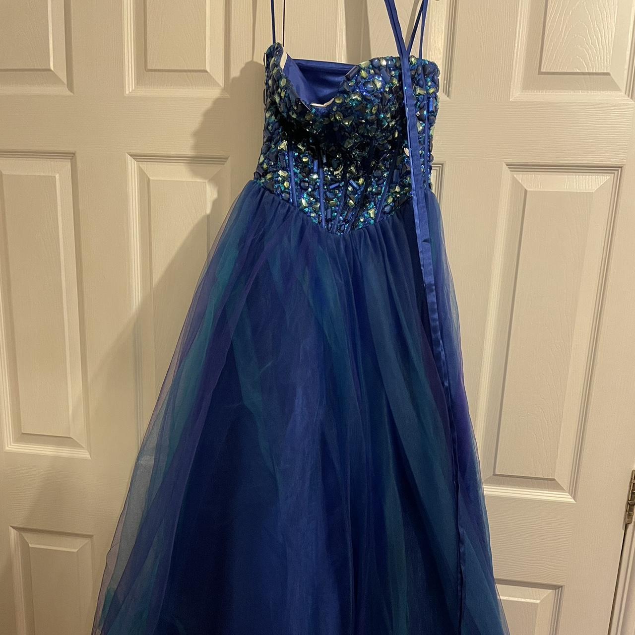 Peacock blue prom dress Size 6 - though is a corset... - Depop