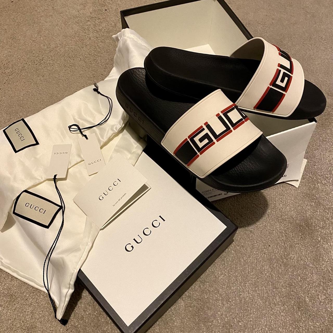 Gucci striped slides deals