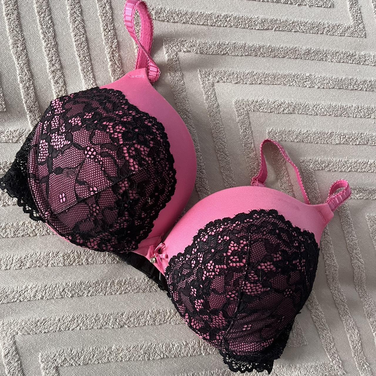 Pink And Black Lacy Push Up Bra 32c Never Worn Brand Depop