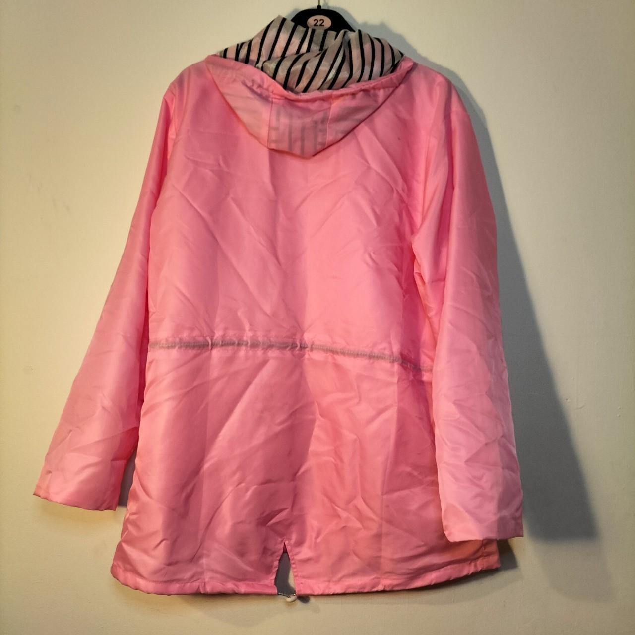 Bright pink waterproof jacket with hood. Drawstring... Depop