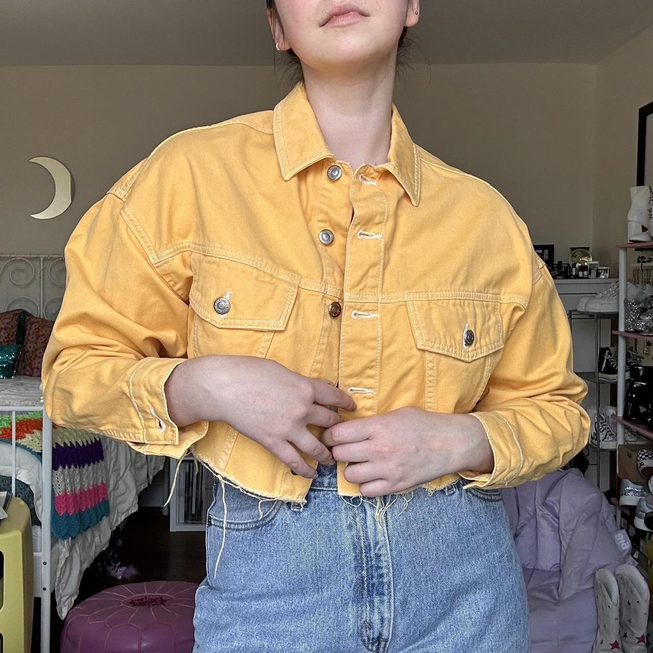 Cropped denim jacket orange best sale