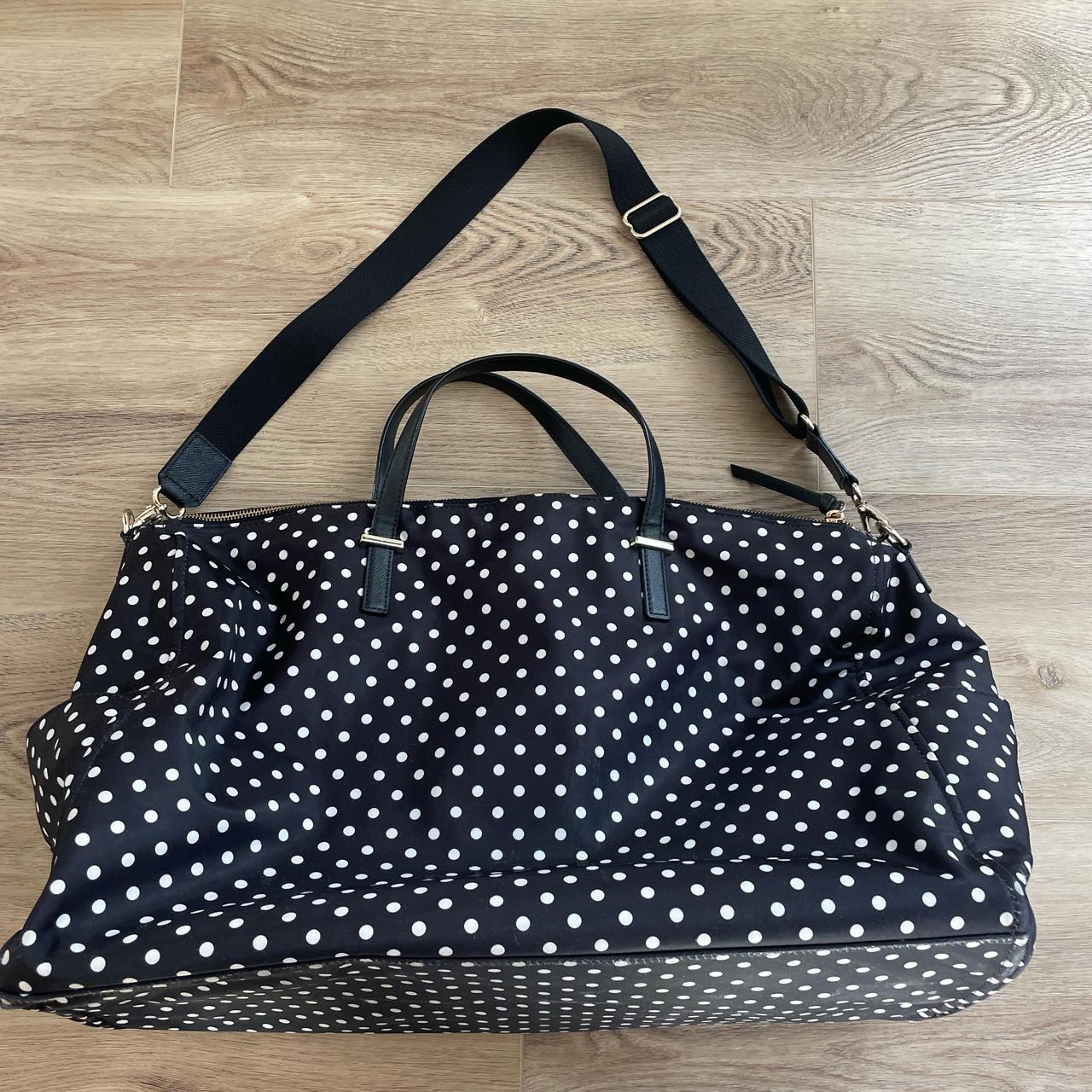 KATE SPADE NEW YORK Polka Dot Weekender Bag authentic Purse Black White 17X12X7