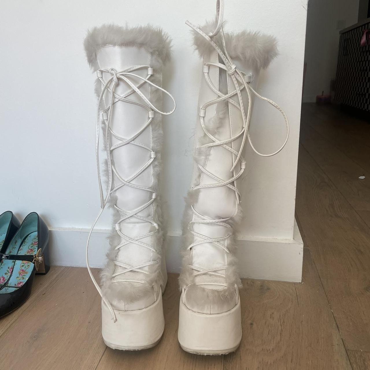 Demonia Fur Boots size 8 worn! - Depop