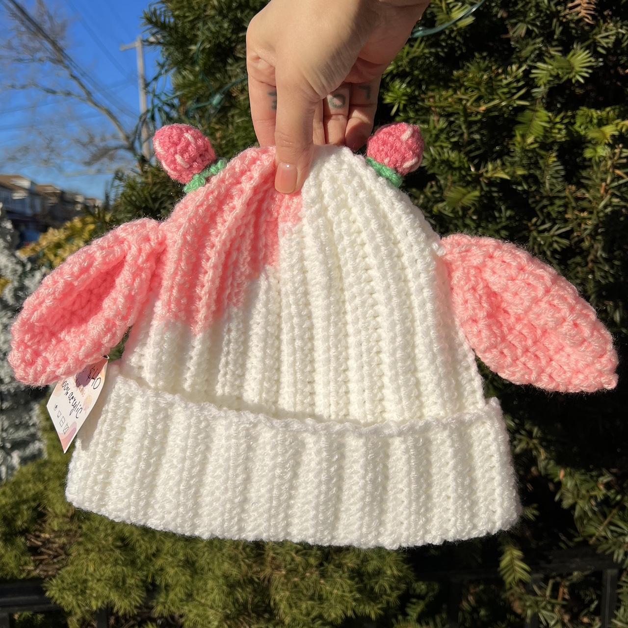 Women's Pink and White Hat Depop