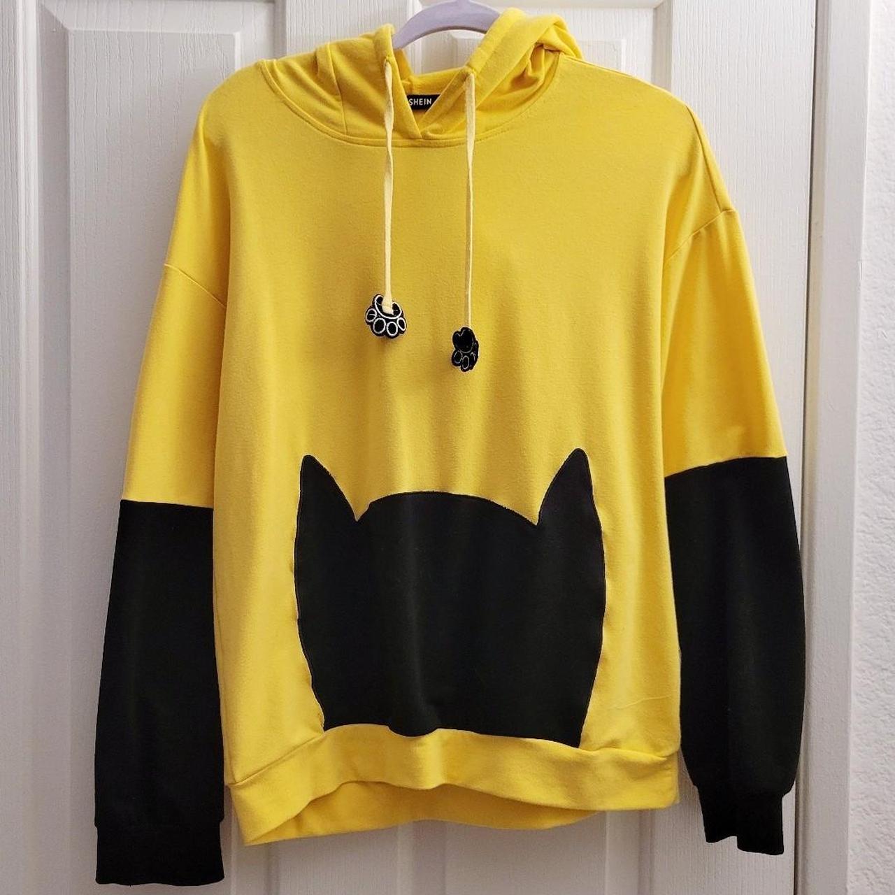 SHEIN Women's Black and Yellow Hoodie Depop