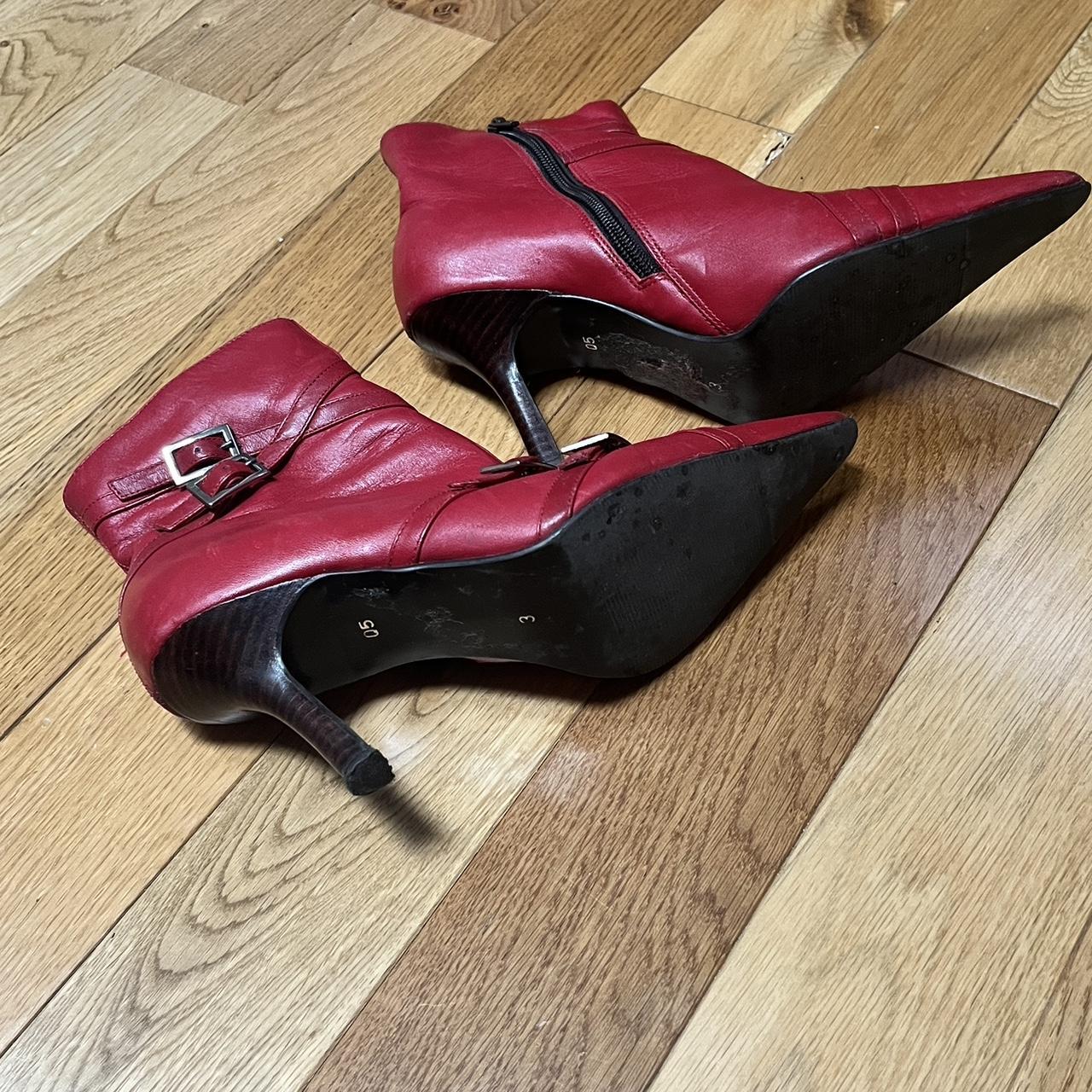 Vintage y2k 00s red leather buckle pointed ankle... - Depop