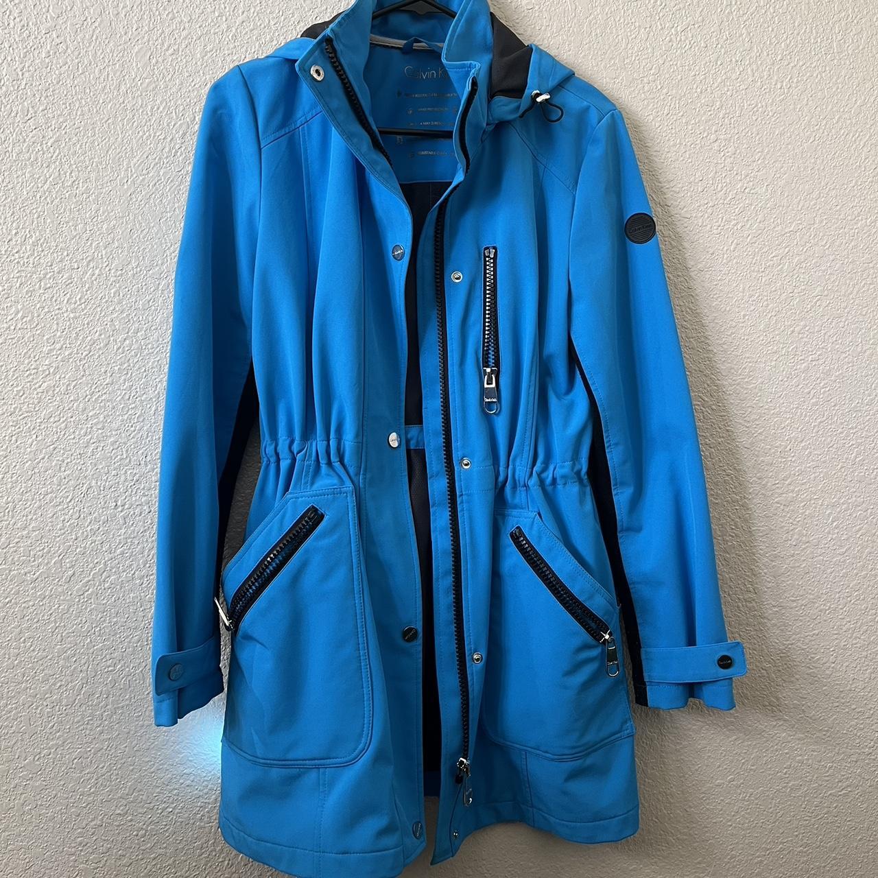 Electric Blue Calvin Klein cinch waist raincoat - Depop